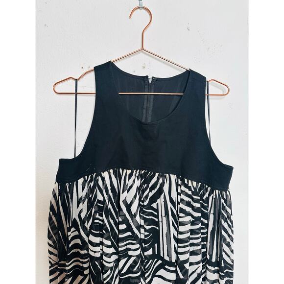 TOCCIN Black White Printed Trapeze High Low Sleeveless Maxi Dress size 20 - Picture 6 of 15